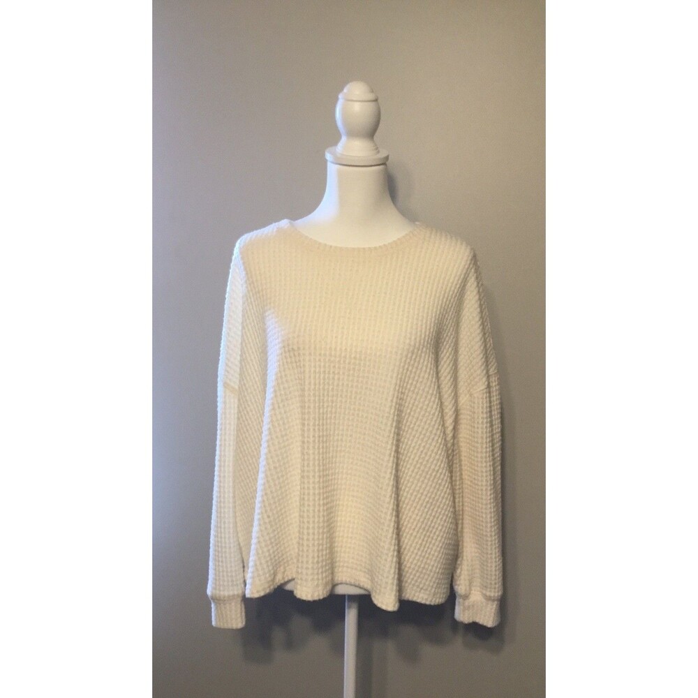 Torrid Sz 2 Creme Waffle Knit Casual Crew Pull Over Long Sleeve Womens - Picture 6 of 8